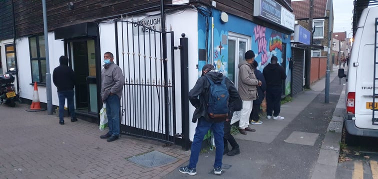 Homeless people queue in the cold for 1.5 hours to be first to obtain our food