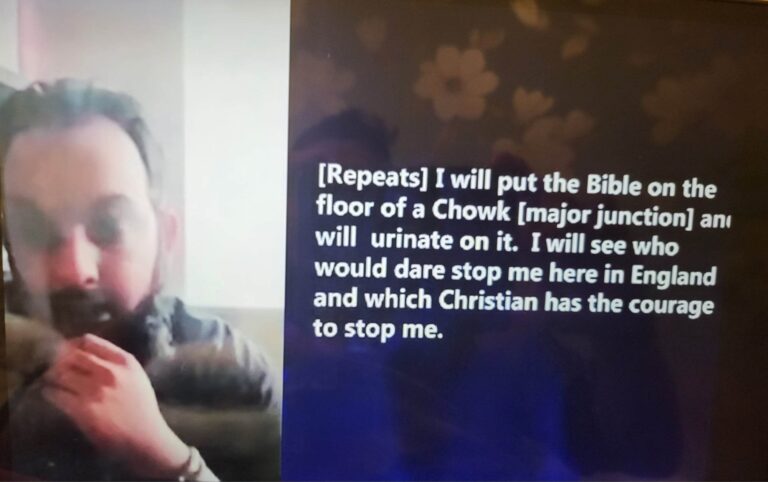 Police investigate Islamist hate speech after man threatens to publicly urinate on Bible